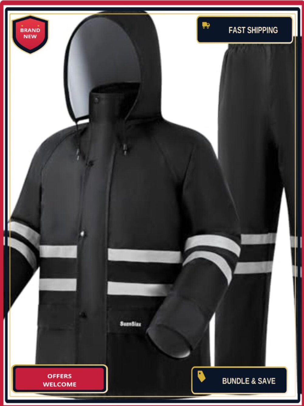Waterproof Rain Suit with Reflective Strips for Men Women, Lightweight